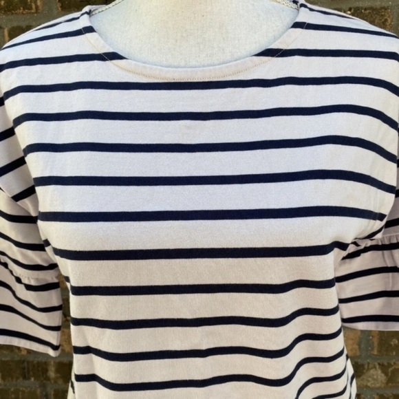 J Crew Womens Stripe T Shirt Small Purple  Mariner Cloth Ruffle Sleeve NWT - Picture 7 of 7